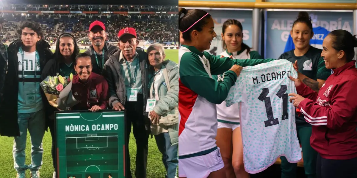 La histórica jugadora mexicana recibió un reconocimiento en la cancha del Estadio Hidalgo.  